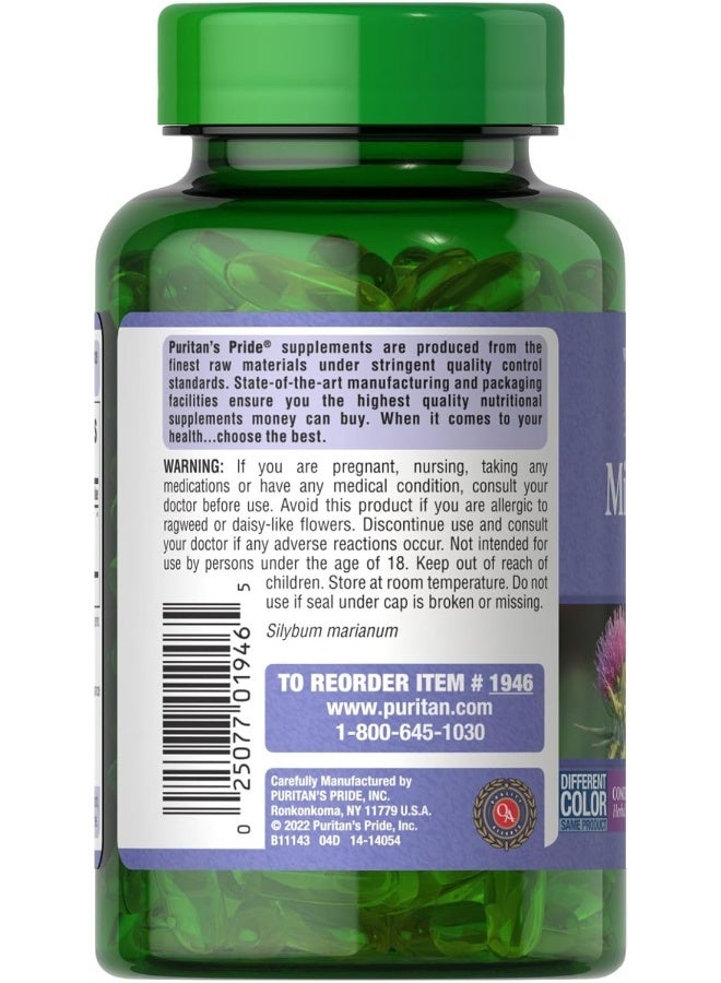 Puritan's Pride Milk Thistle 4:1 Extract 1000 Mg (Silymarin) Softgels, for Liver Support, 180 Count - Image 3